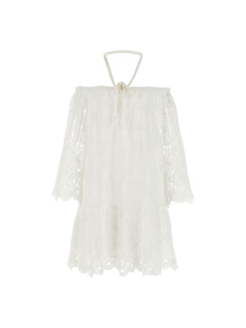 Evergreen off-the-shoulder lace dress