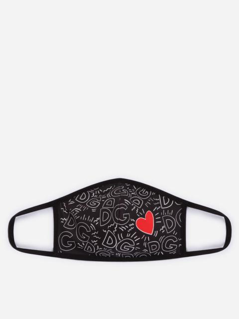 Dolce & Gabbana Neoprene face mask with logo and heart print