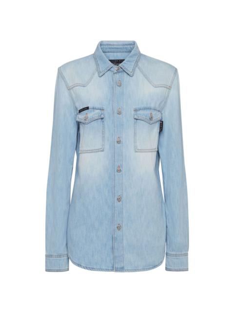PHILIPP PLEIN crystal-embellished denim shirt