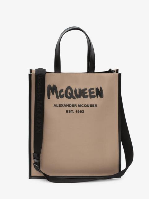 Alexander McQueen Mcqueen Graffiti Edge North South Tote Bag in Black/beige