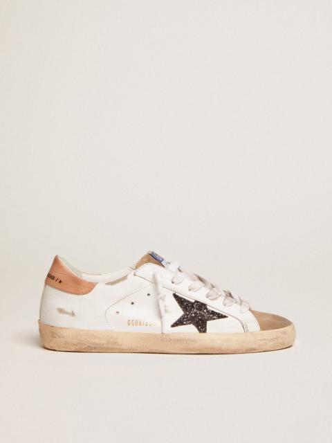 Super-Star sneakers with black glitter star and old-rose leather heel tab