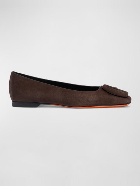 Santoni Maya Suede Buckle Ballerina Flats