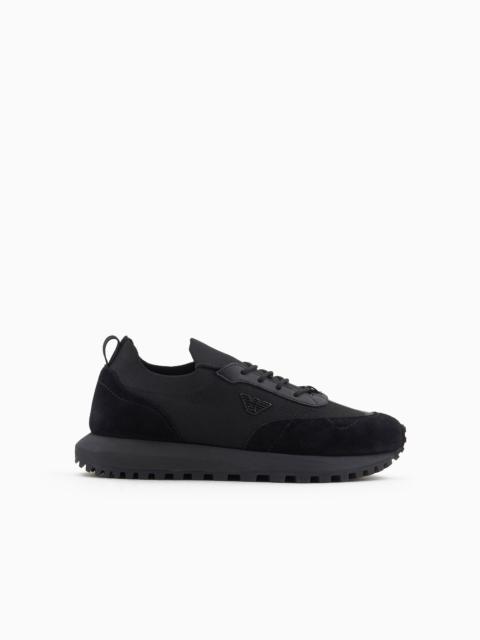 EMPORIO ARMANI Knit sneakers with suede details