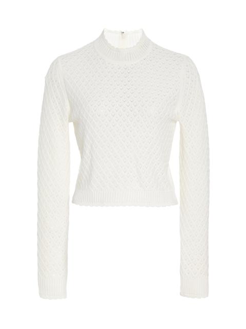 Monique Lhuillier Diamond-Knit Cotton-Blend Top ivory