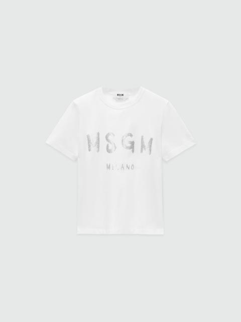 MSGM Jersey T-shirt with glitter brushstroke logo