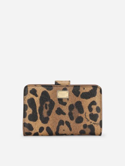 Dolce & Gabbana Small continental wallet in leopard-print Crespo with branded plate