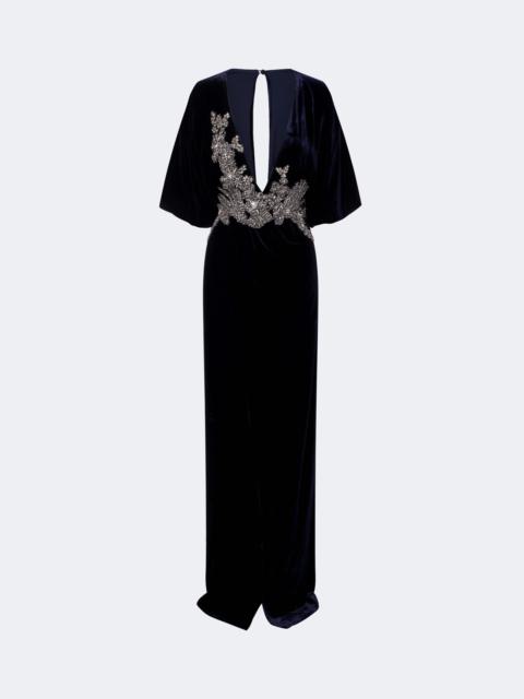 COSTARELLOS Crystal-embellished velvet gown