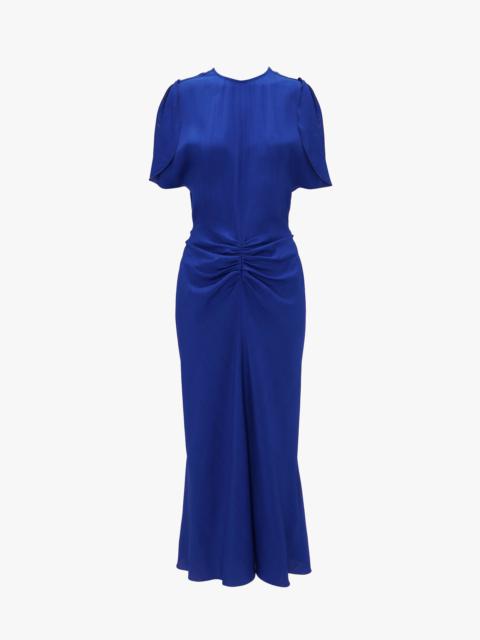 Gathered Waist Midi Dress In Palace Blue