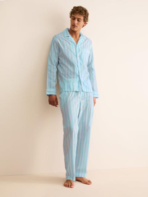 Derek Rose Men's Classic Fit Pajamas Amalfi Cotton Batiste Aqua Blue Stripe