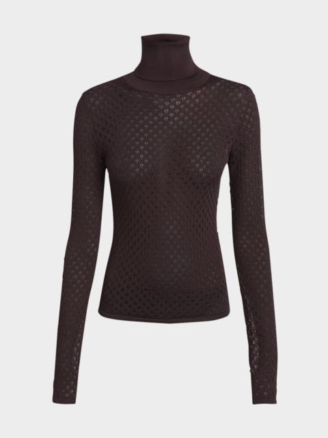 Viscose Lace Knit Turtleneck Top