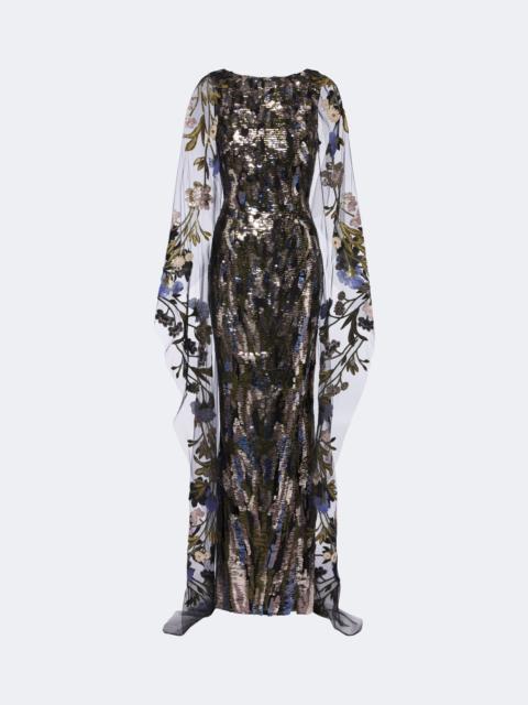 ELIE SAAB Floral sequined caped gown
