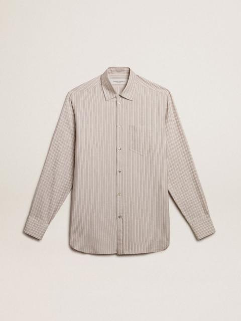 Golden Goose Men's viscose-blend linen shirt with striped pattern