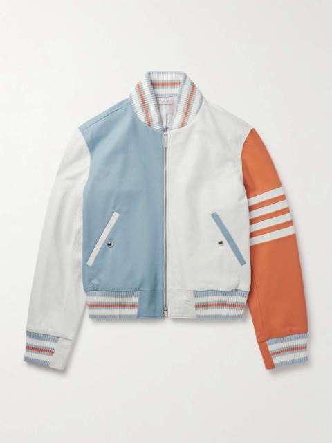 Thom Browne Colour-Block Striped Full-Grain Leather Blouson Jacket