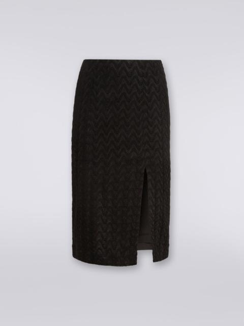 Missoni Midi skirt with split in raschel knit wool and viscose