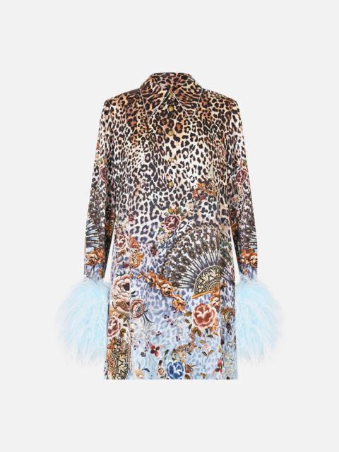 CAMILLA MINI SHIRT DRESS WITH FEATHERS FIESTA, SIESTA, REPEAT