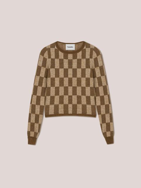 Nanushka FELINE - Brushed alpaca checkered crew neck sweater - Creme&Brown