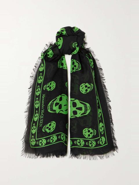 Alexander McQueen Skull fringed printed modal and silk-blend scarf