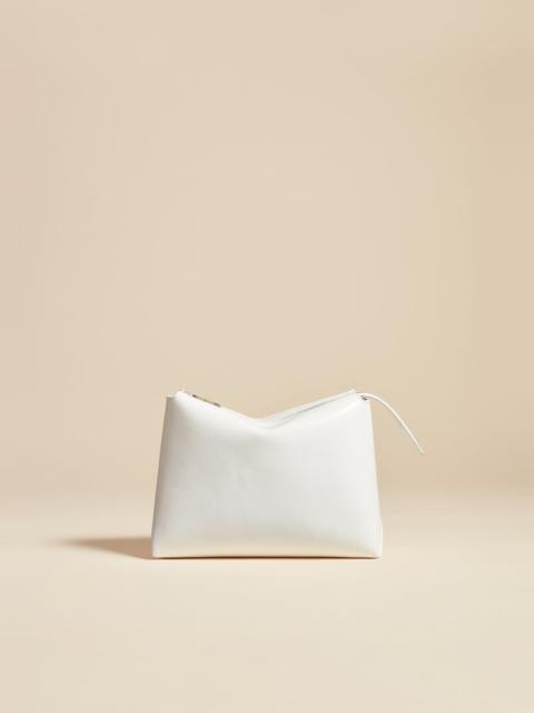 The Lina Pochette in Optic White Crackle Patent Leather