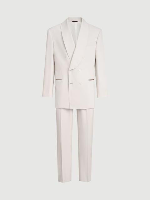 Brunello Cucinelli Délavé silk twill tuxedo with one-and-a-half breasted blazer with shawl lapel and trousers with doub