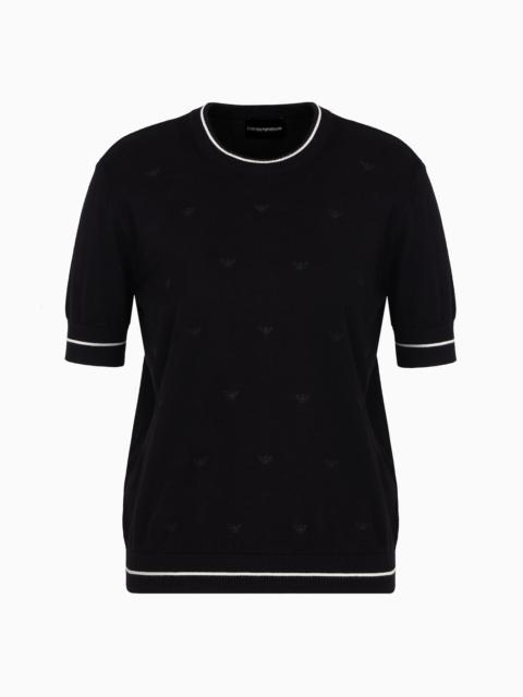 EMPORIO ARMANI Short-sleeved jumper with all-over micro-eagle embroidery