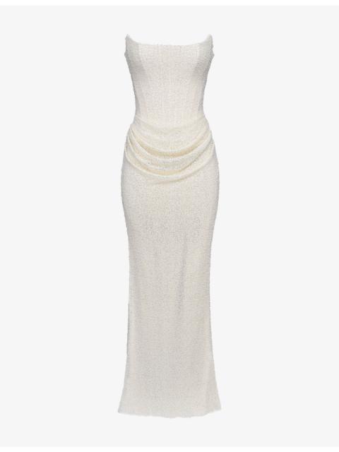 House of CB Dove Bead-Embellished Mesh Bridal Gown