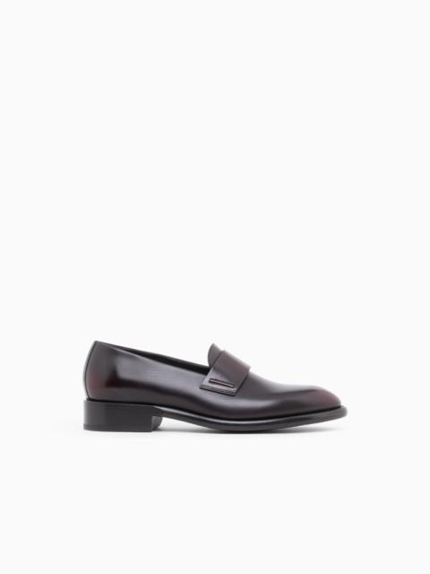 GIORGIO ARMANI SLIPPERS IN BRUSHED LEATHER WITH A LEATHER SOLE