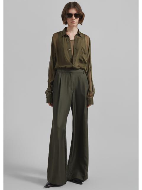 The Frankie Shop Marfa Pleated Silk Trousers - Khaki