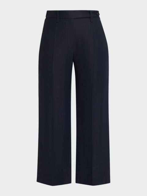 Brunello Cucinelli Linen Twill Wide-Leg Crop Cigarette Pants