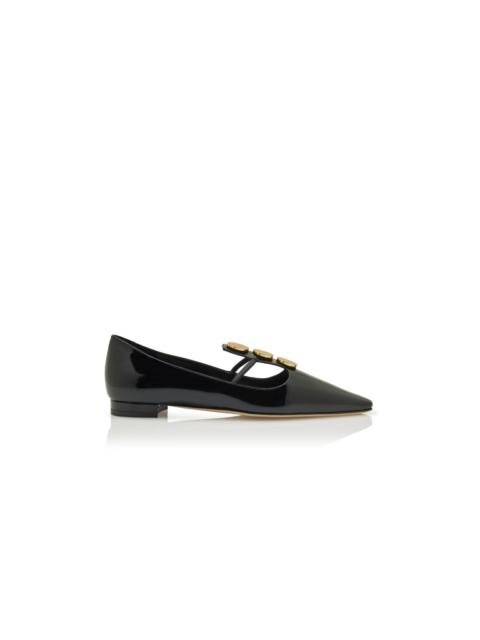 Manolo Blahnik Black Patent Leather Flat Pumps