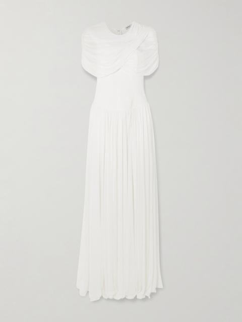 SIMKHAI Nancie Cape-effect Draped Pleated Jersey Maxi Dress