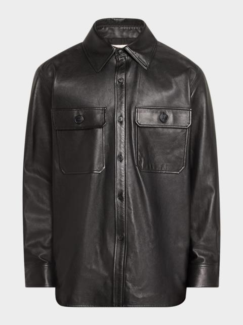 SAINT LAURENT Men's 2-Pocket Leather Overshirt