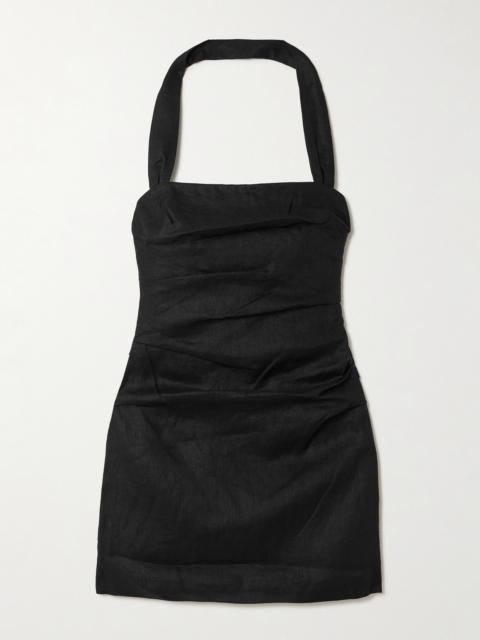 SIR. Noemi Ruched Linen Halterneck Mini Dress