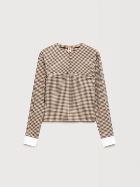 Marni BROWN CHECKED POPLIN TOP WITH RUCHED FRONT
