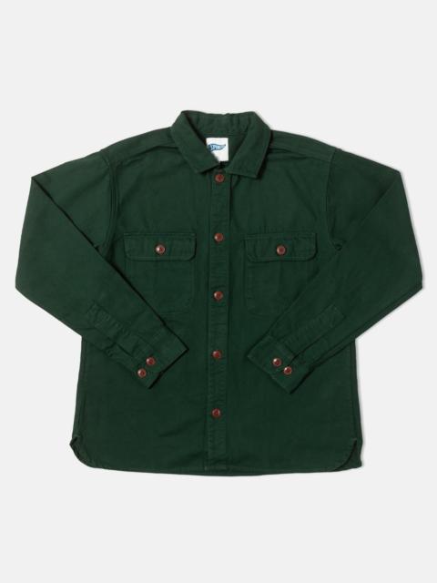 J. PRESS DARK GREEN COTTON CANVAS OVERSHIRT - TRIM FIT