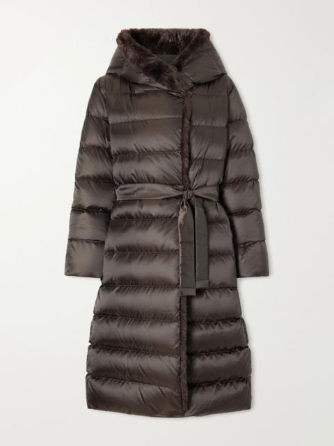 Max Mara Medusa hooded belted quilted plush-trimmed shell down coat Dark brown