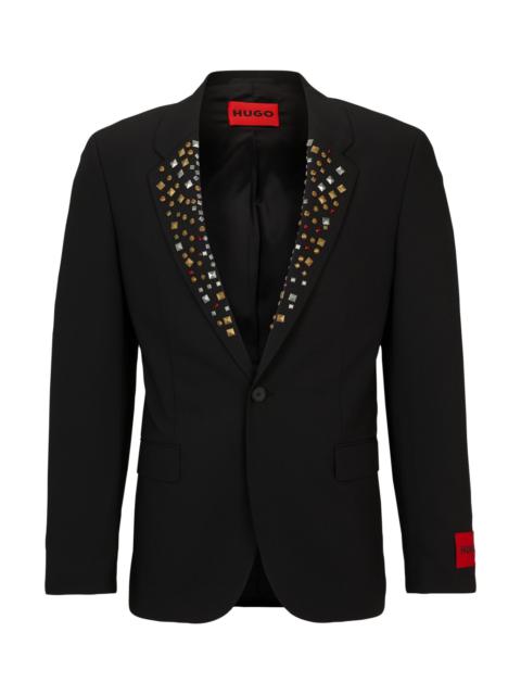 HUGO SLIM-FIT JACKET WITH STUDDED LAPELS
