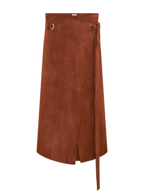 GABRIELA HEARST Idalia Wrap Midi Skirt in Cognac Suede
