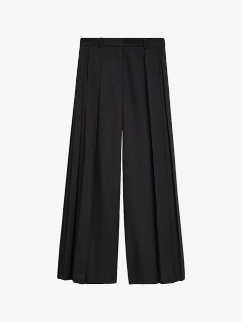 Plissé Mericourt pleated wide-leg mid-rise wool-blend trousers