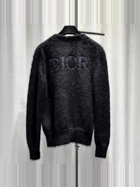 Dior Dior Black Mohair Nylon Wool Blend Lettered Embroidered Button-Front V-Neck Cardigan