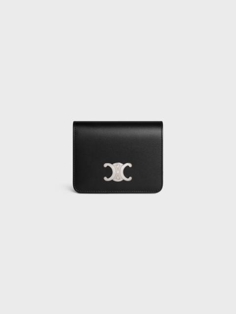 CELINE TRIOMPHE COMPACT WALLET Shiny Calfskin BLACK