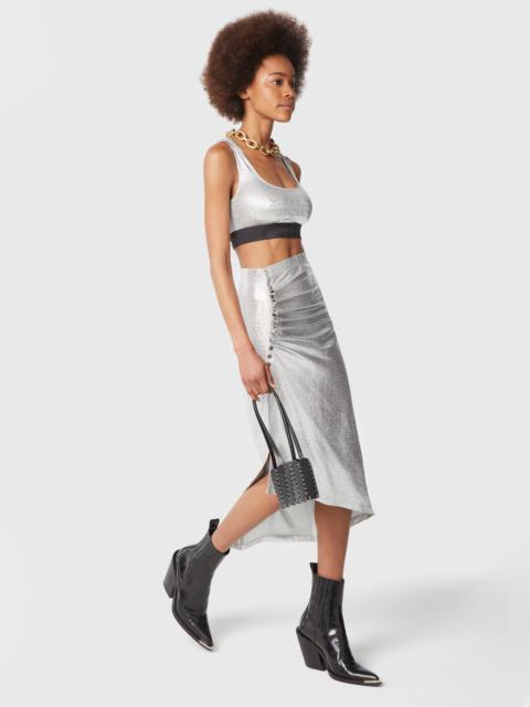 rabanne SILVER MID-LENGTH DRAPÉ PRESSION SLIT SKIRT