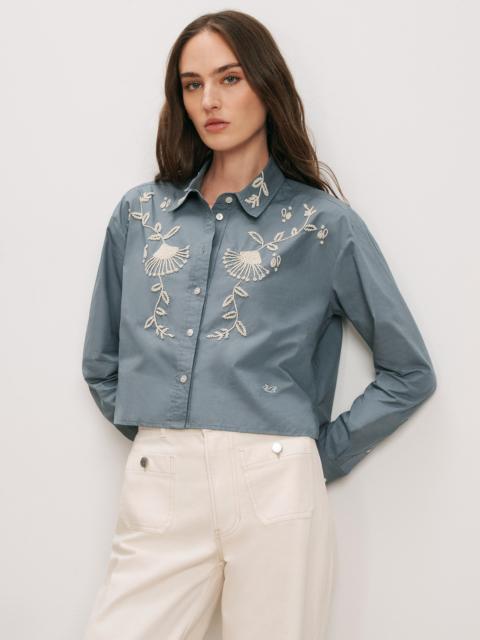 VERONICA BEARD ADERES BEADED BUTTON-DOWN SHIRT