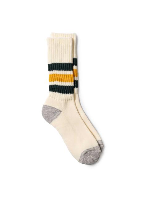 Rototo Coarse Ribbed Old School Crew Socks Dark Green/Yellow