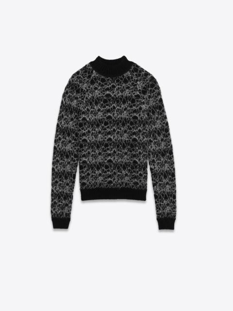 round-neck sweater in wool spider-web jacquard