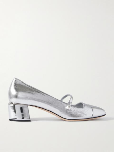 JIMMY CHOO Elisa 45 Embellished Metallic Leather Mary Jane Pumps