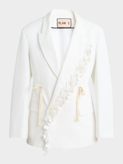 Plan C Sequin-Fringe Drawstring Double-Breasted Blazer Jacket