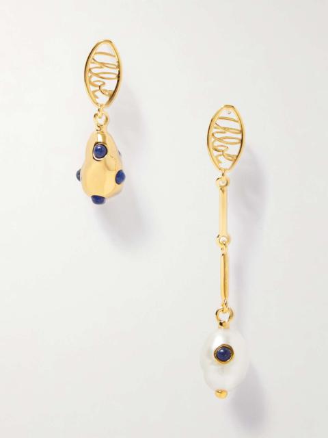 Chloé Darcey Lace gold-tone, pearl and lapis lazuli earrings