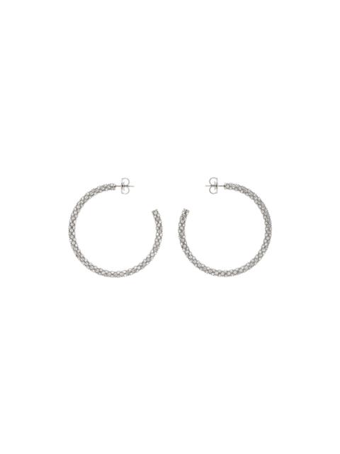 Amina Muaddi Silver & White Large Cameron Hoop Earrings