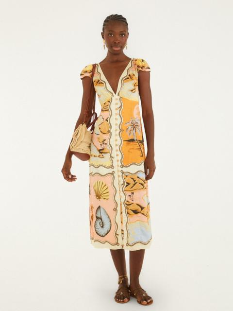 FARM RIO Multicolor Rio Souvenir Scarves Satin Midi Dress