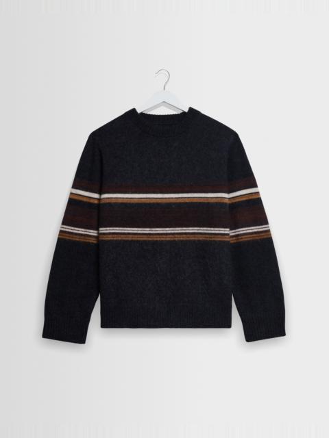 Wax London Wilde - Charcoal And Brown Bold Stripe Fluffy Wool Crewneck